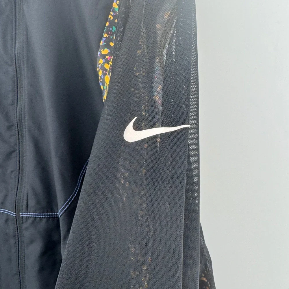Nike Running Jacket Womens 1X Black Multi Color Paint Splatter Mesh Windbreaker